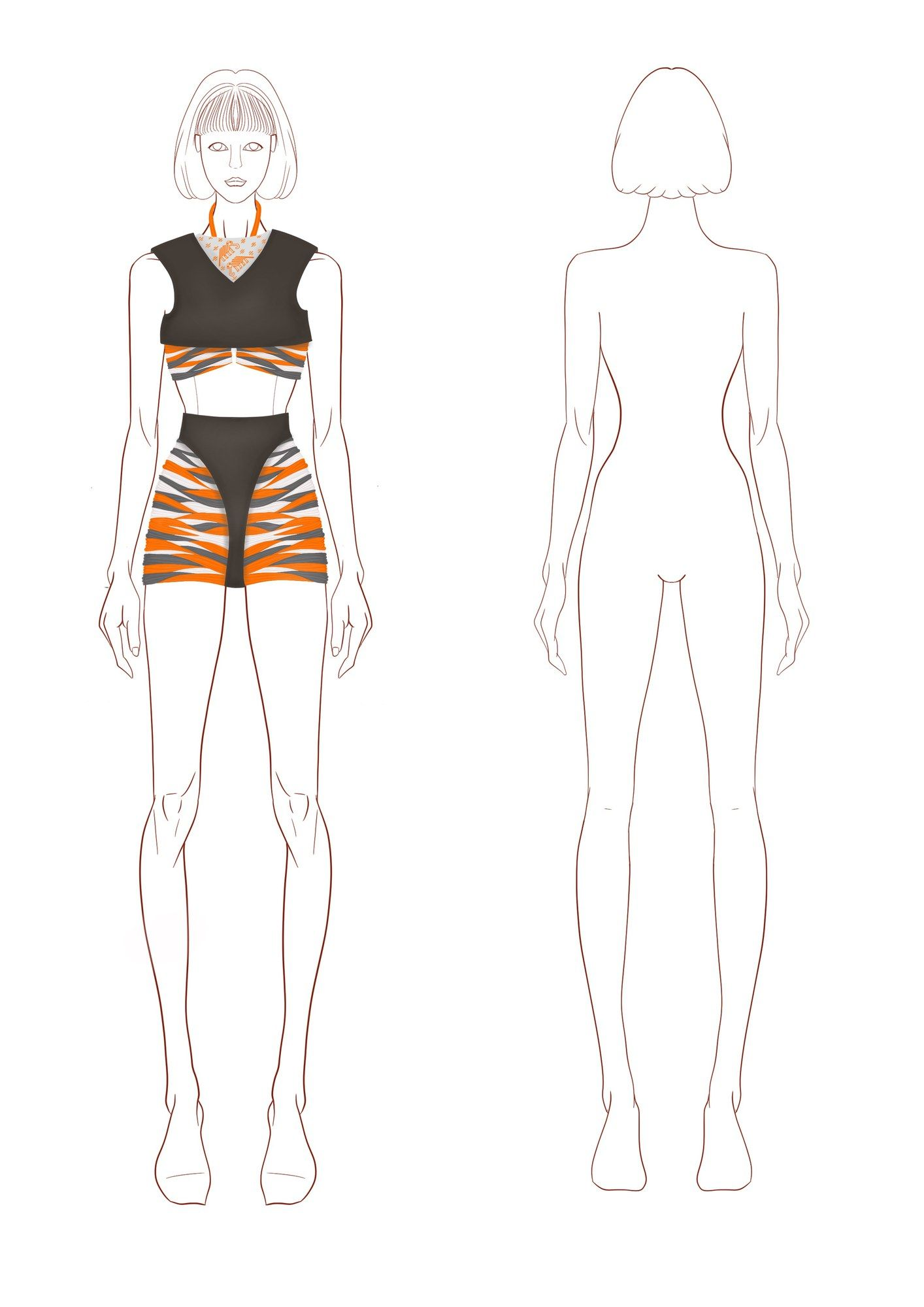 Illustrator flat: Span-waste swim set