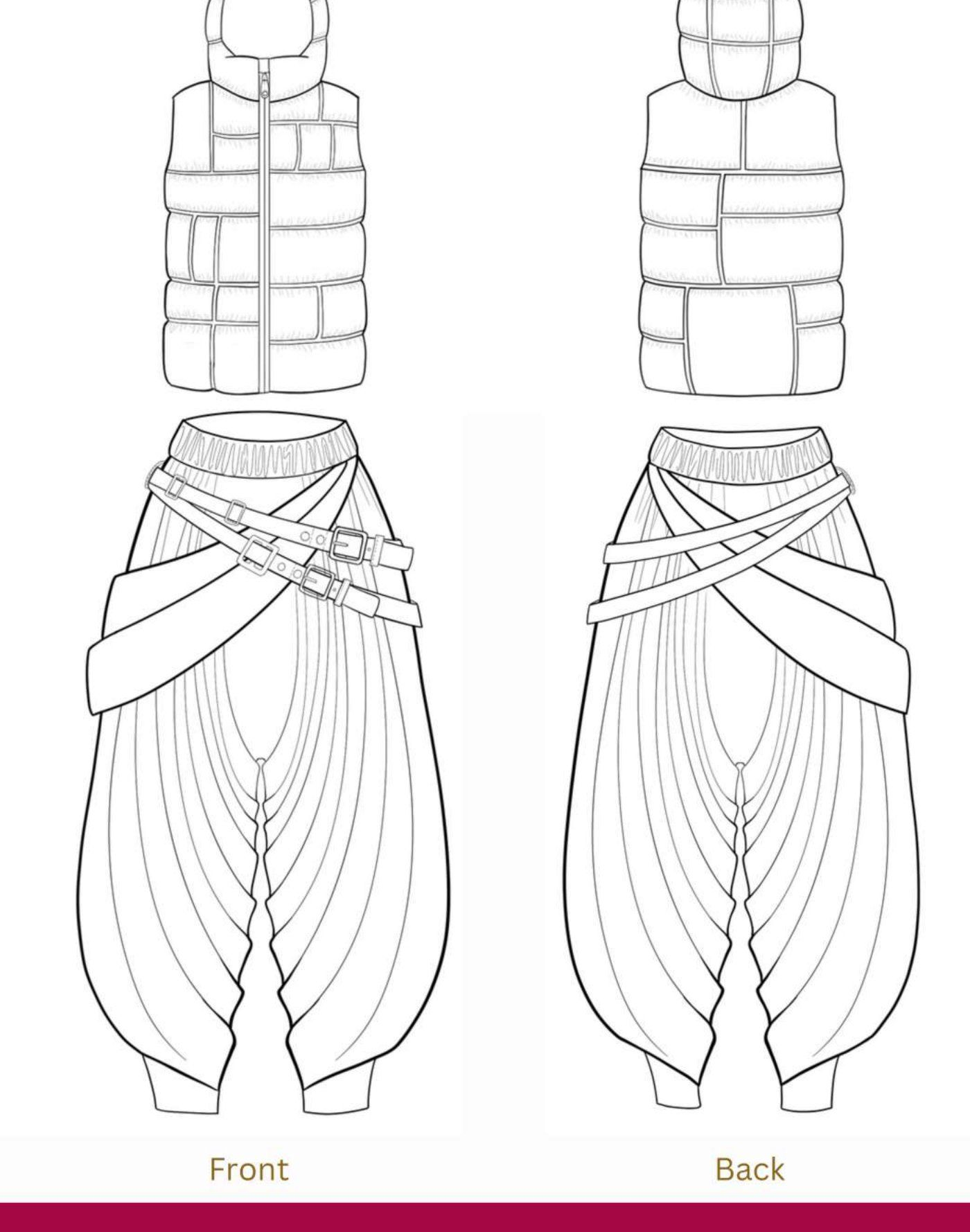 Technical flats of the vest and pant