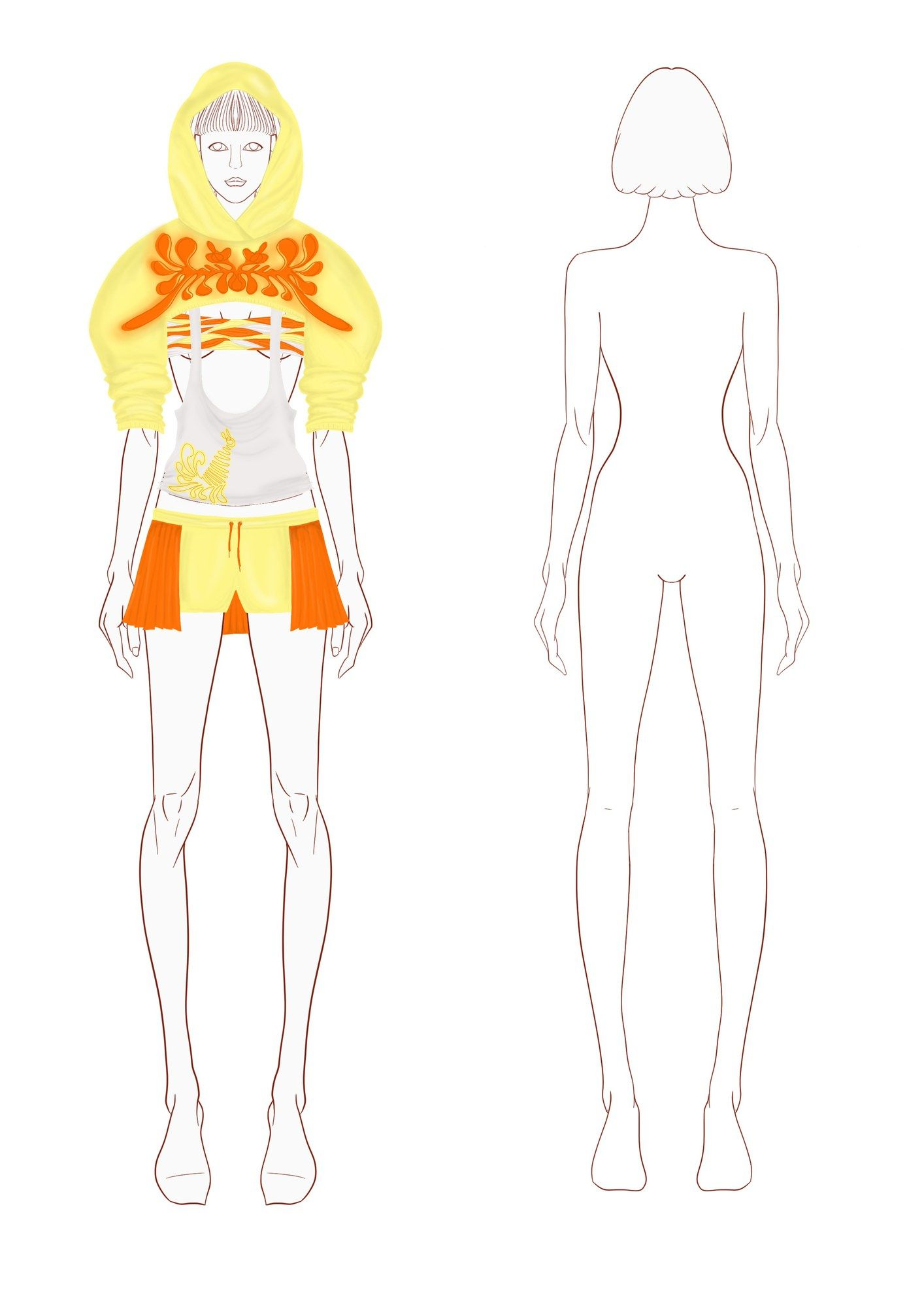 Illustrator flat: Yellow hood and shorts