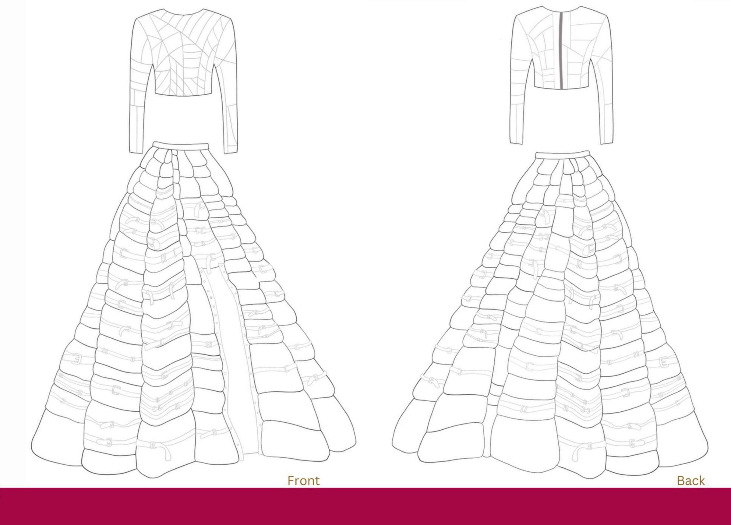 Technical flats of the top and skirt, front and back