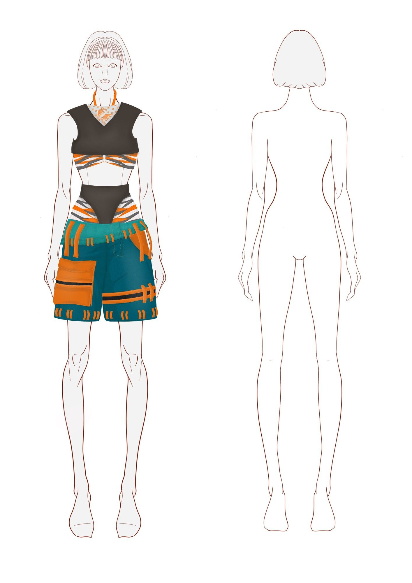 Illustrator flat: Wrap top and pocket skirt