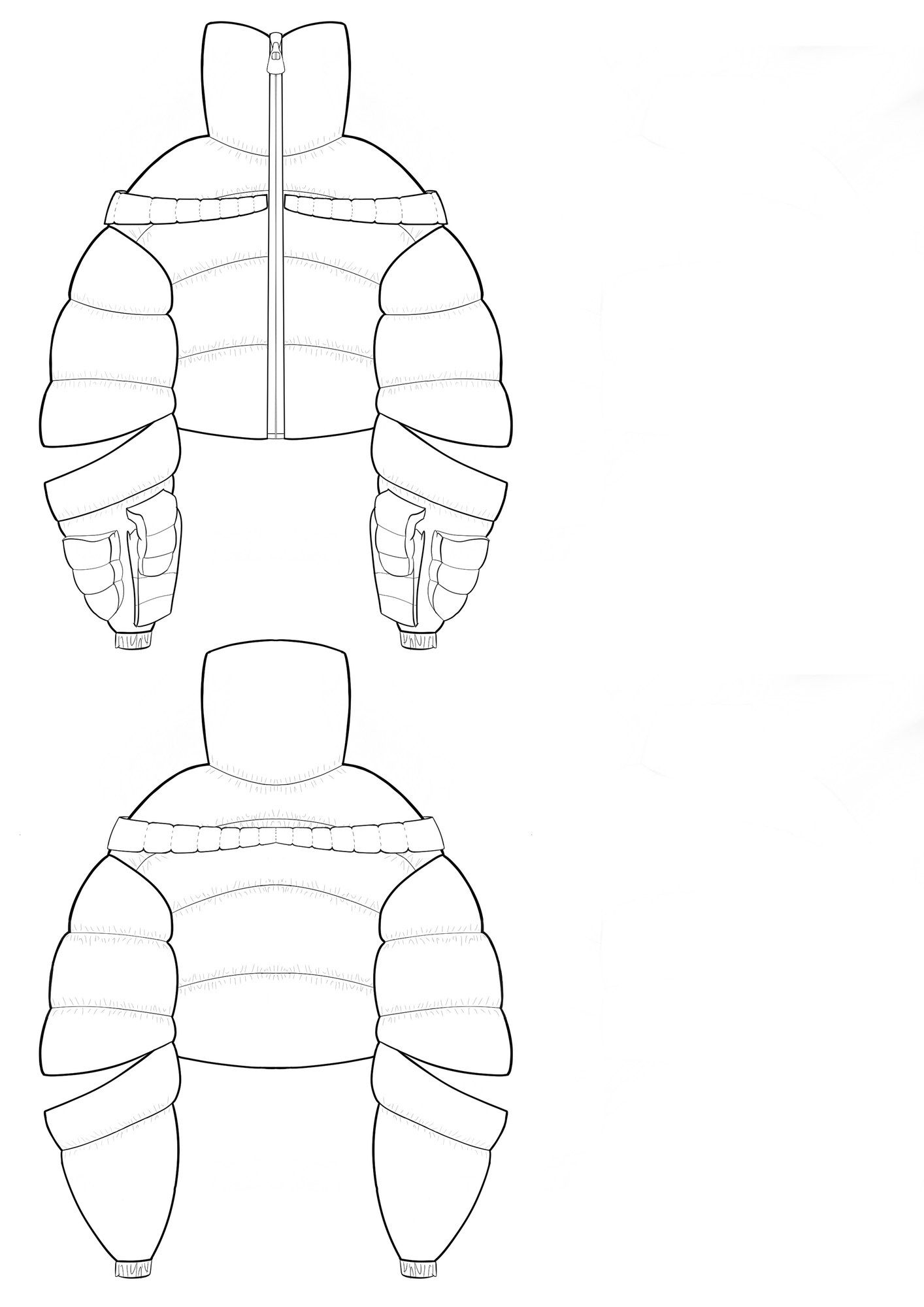Technical flat of the puffer, front and back