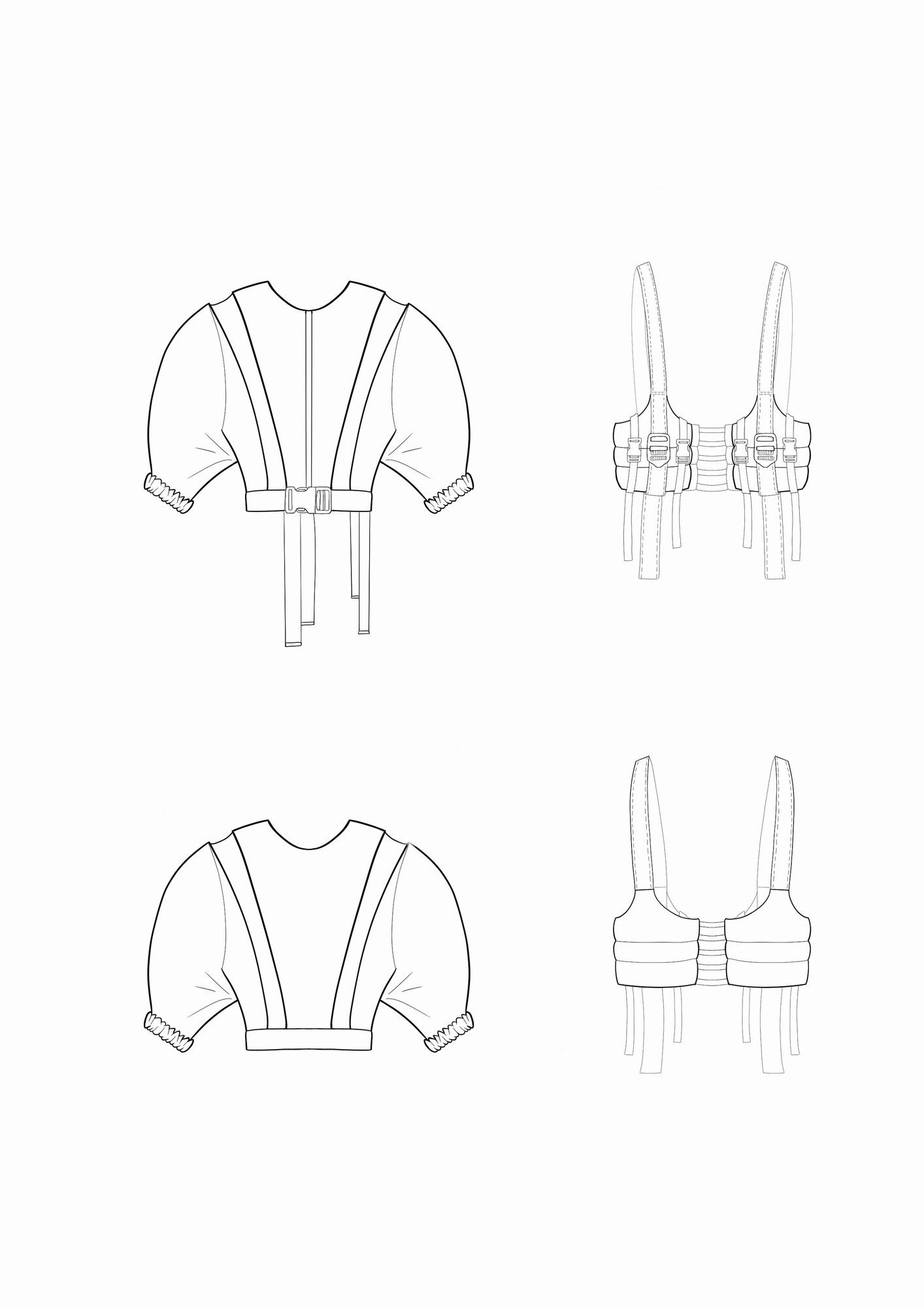 Technical flats of the top and harness