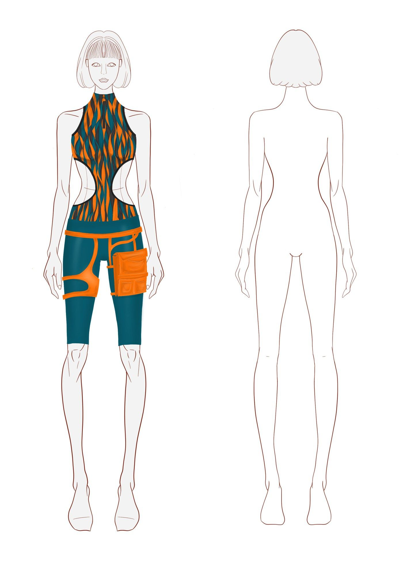 Illustrator flat: Bodysuit and pocket shorts